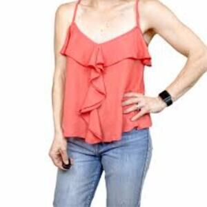 ing Ruffle Cami Size Small Coral Pink Beachy Spaghetti Strap Sleeveless Tank Top